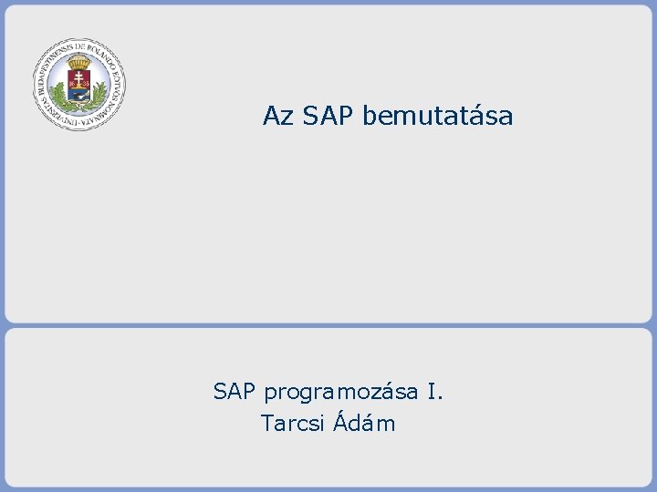 Az SAP bemutatása SAP programozása I. Tarcsi Ádám 