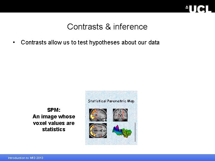 Contrasts & inference • Contrasts allow us to test hypotheses about our data SPM: