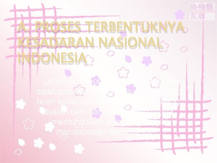 A. PROSES TERBENTUKNYA KESADARAN NASIONAL INDONESIA Lahirnya nasionalisme di indonesia dipelopori oleh golongaan pelajar