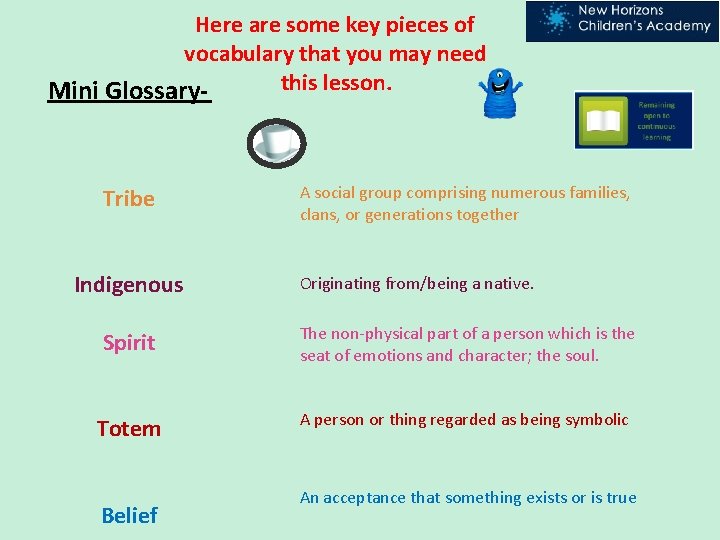 Here are some key pieces of vocabulary that you may need this lesson. Mini