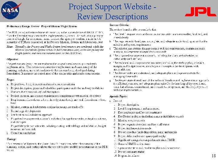 Project Support Website Review Descriptions 18 