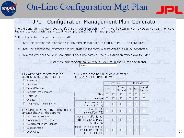 On-Line Configuration Mgt Plan 22 