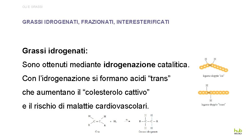 OLI E GRASSI IDROGENATI, FRAZIONATI, INTERESTERIFICATI Grassi idrogenati: Sono ottenuti mediante idrogenazione catalitica. Con
