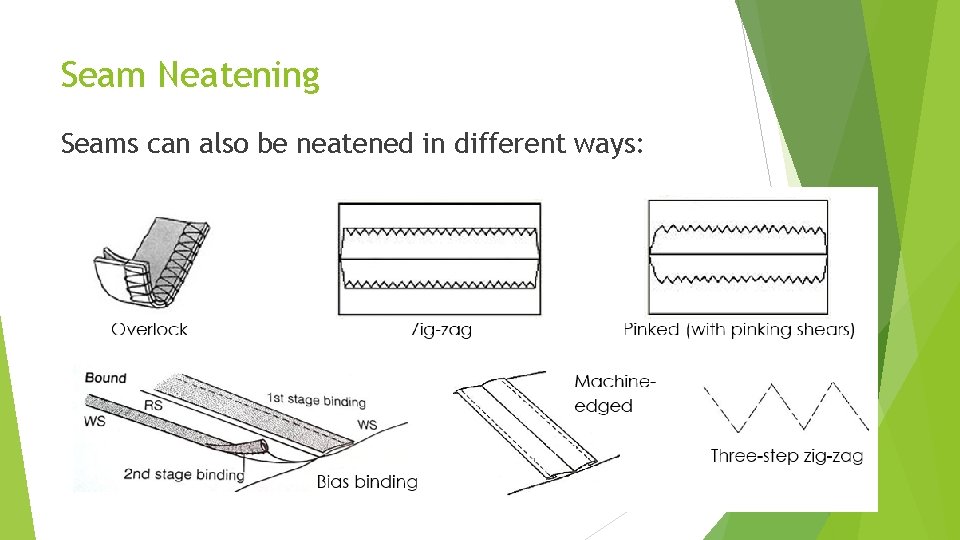 Seam Neatening Seams can also be neatened in different ways: 