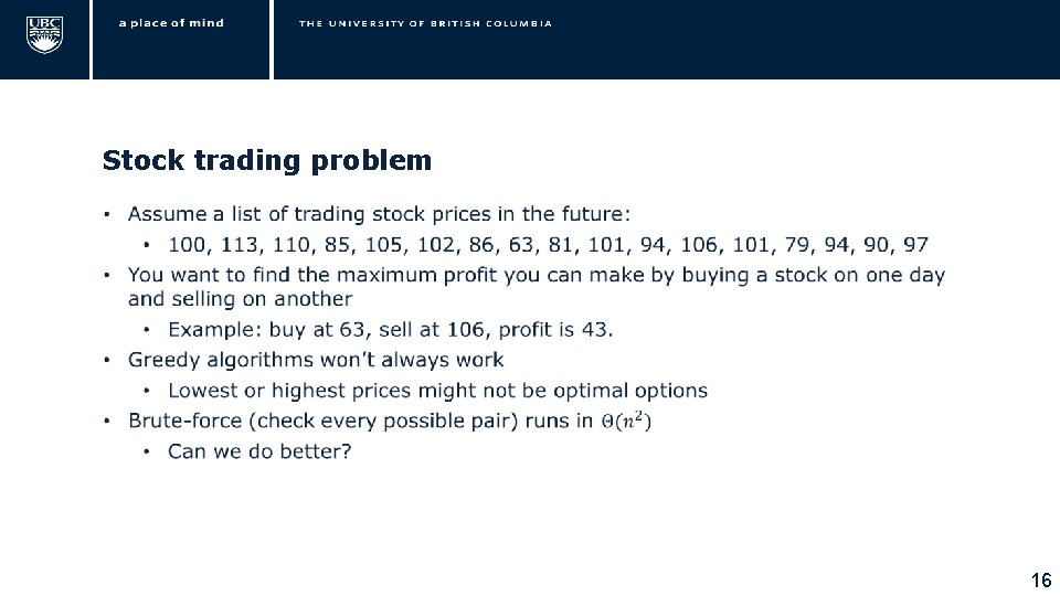Stock trading problem • 16 