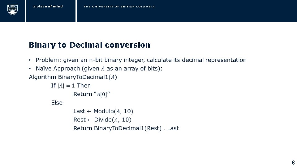 Binary to Decimal conversion • 8 