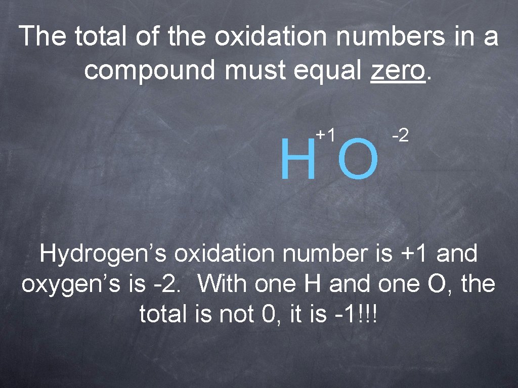 The total of the oxidation numbers in a compound must equal zero. +1 HO