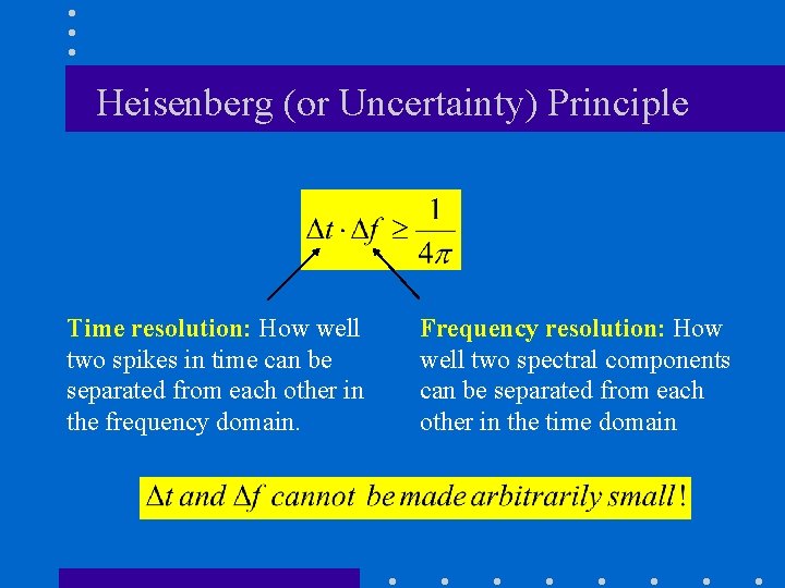 Heisenberg (or Uncertainty) Principle Time resolution: How well two spikes in time can be