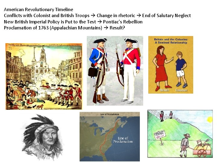 American Revolutionary Timeline Conflicts with Colonist and British Troops Change in rhetoric End of