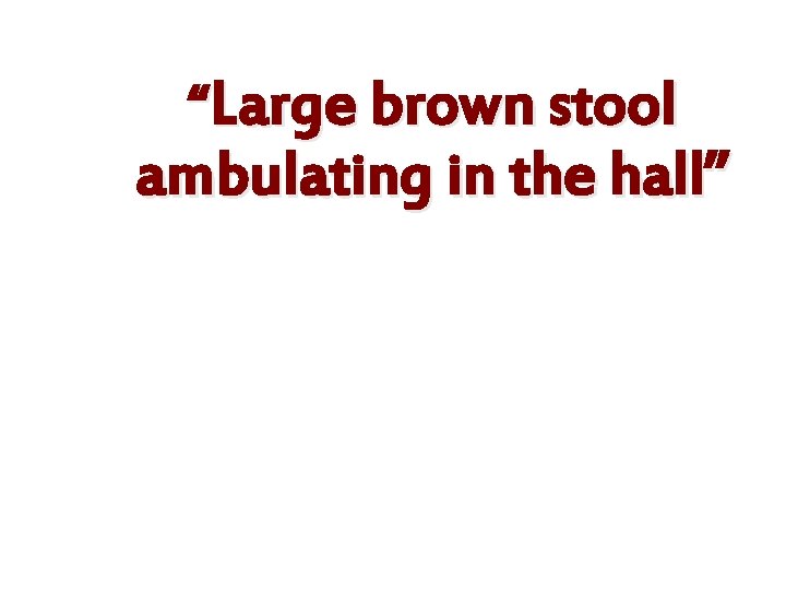 “Large brown stool ambulating in the hall” 