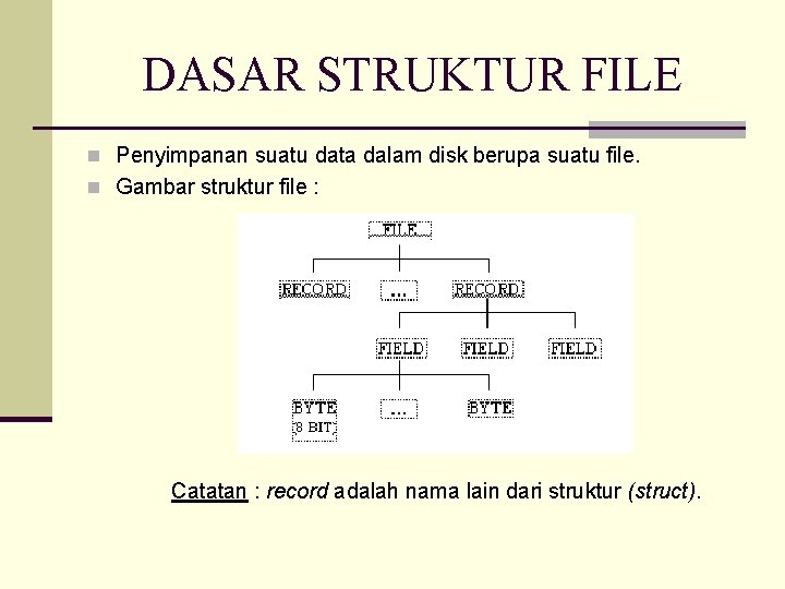 DASAR STRUKTUR FILE n Penyimpanan suatu data dalam disk berupa suatu file. n Gambar