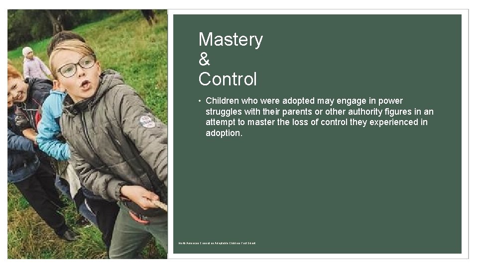 Mastery & Control • Children who were adopted may engage in power struggles with