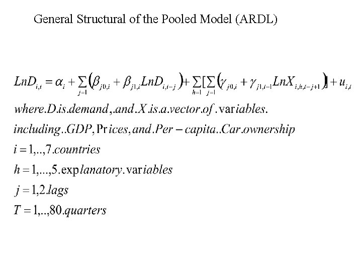 General Structural of the Pooled Model (ARDL) 