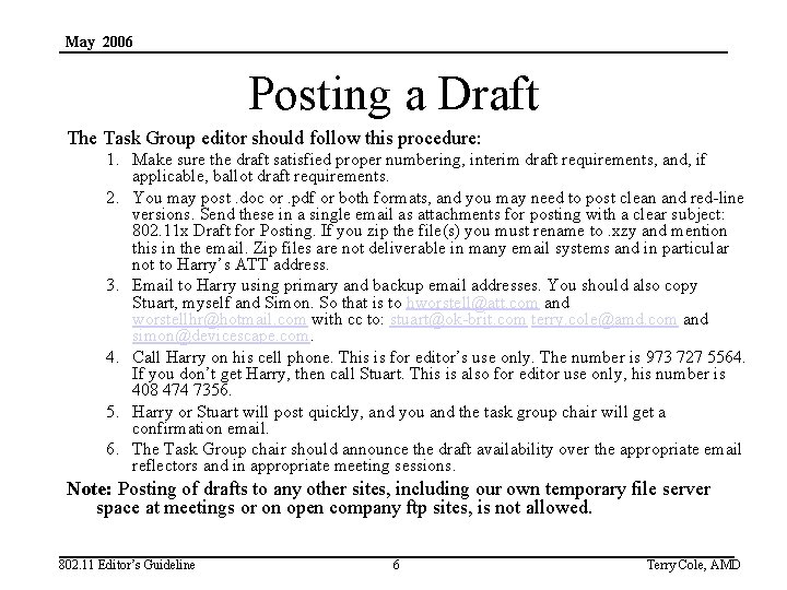 May 2006 Posting a Draft The Task Group editor should follow this procedure: 1.