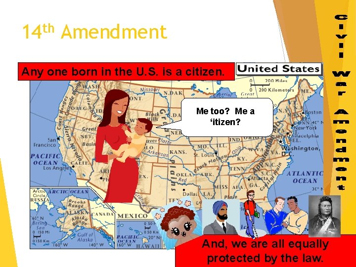 14 th Amendment Any one born in the U. S. is a citizen. Me