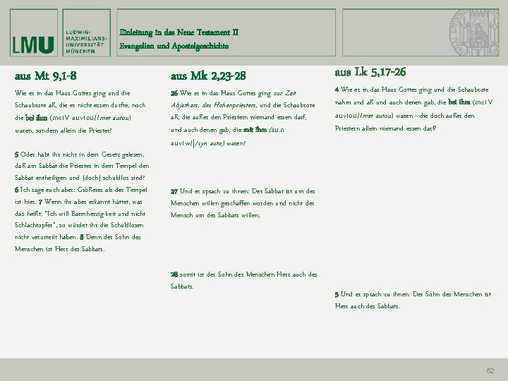 Einleitung in das Neue Testament II Evangelien und Apostelgeschichte aus Mt 9, 1 -8