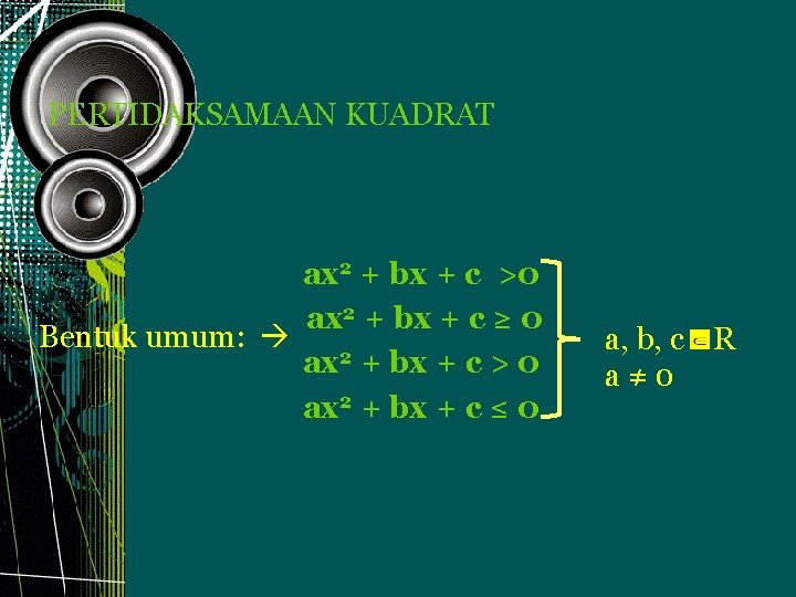 PERTIDAKSAMAAN KUADRAT ax 2 + bx + c >0 ax 2 + bx +