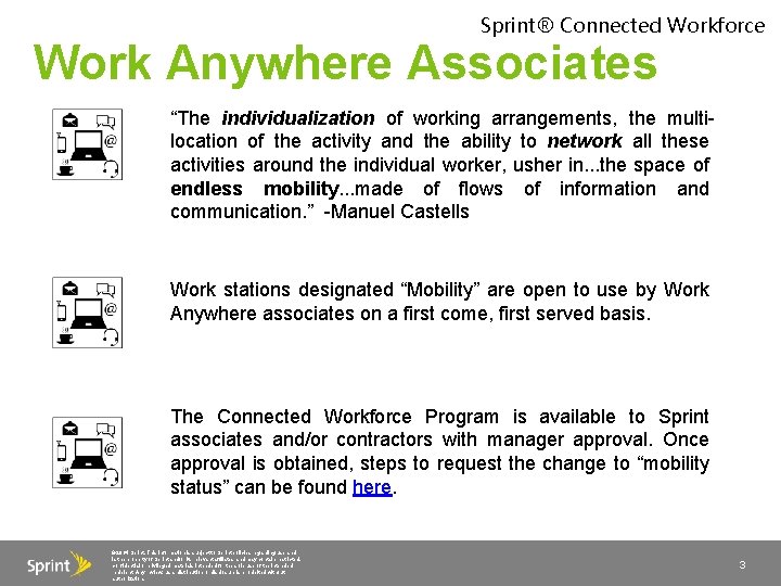 Sprint® Connected Workforce Work Anywhere Associates “The individualization of working arrangements, the multilocation of