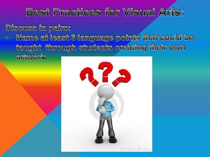 Best Practices for Visual Arts: Discuss in pairs: • Name at least 3 language