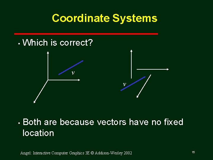 Coordinate Systems • Which is correct? v v • Both are because vectors have