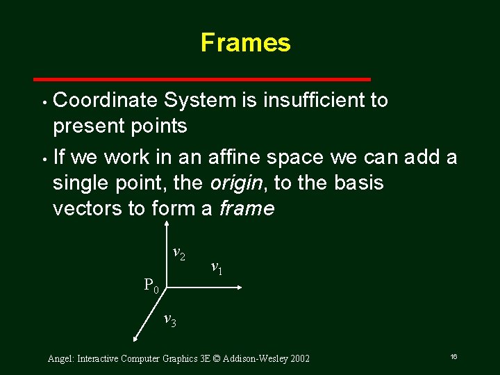 Frames Coordinate System is insufficient to present points • If we work in an