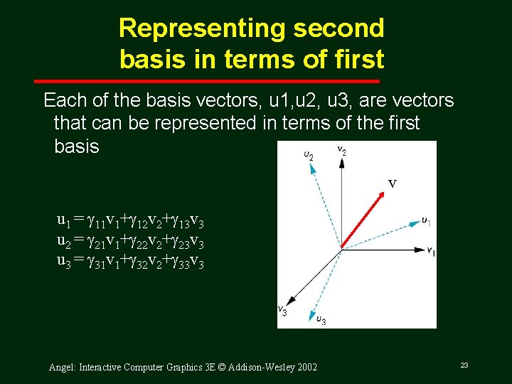 Representing second basis in terms of first Each of the basis vectors, u 1,