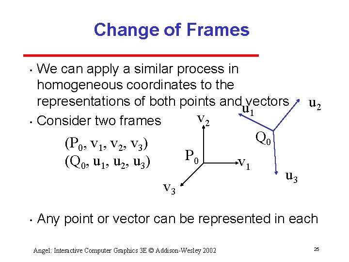 Change of Frames • • We can apply a similar process in homogeneous coordinates