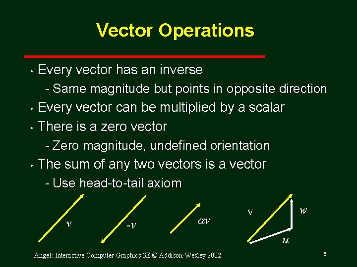 Vector Operations • • Every vector has an inverse Same magnitude but points in