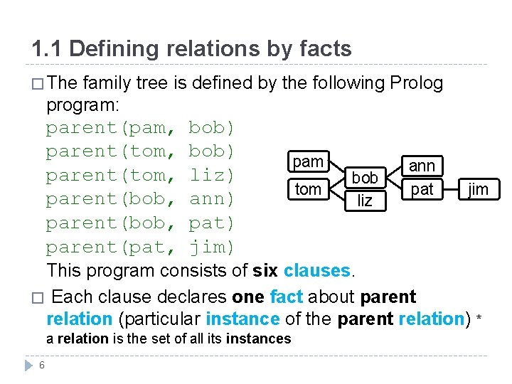 1. 1 Defining relations by facts � The family tree is defined by the