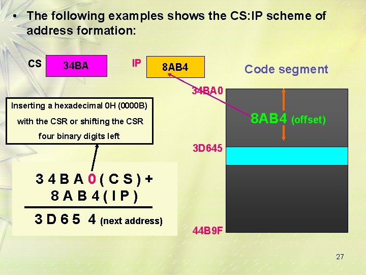  • The following examples shows the CS: IP scheme of address formation: CS