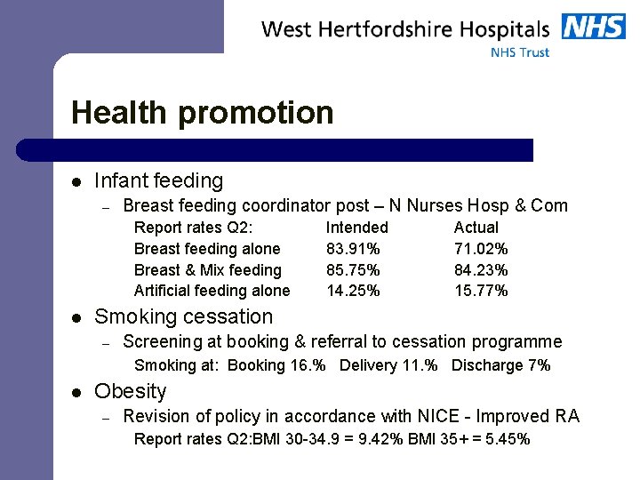 Health promotion l Infant feeding – Breast feeding coordinator post – N Nurses Hosp