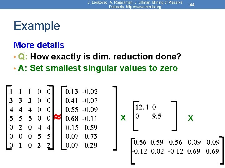 J. Leskovec, A. Rajaraman, J. Ullman: Mining of Massive Datasets, http: //www. mmds. org