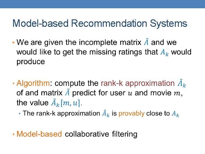 Model-based Recommendation Systems • 