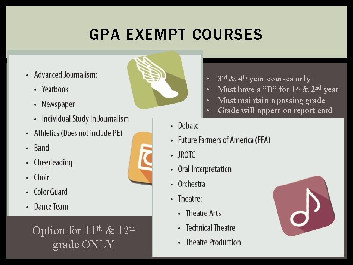 GPA EXEMPT COURSES • • Option for 11 th & 12 th grade ONLY