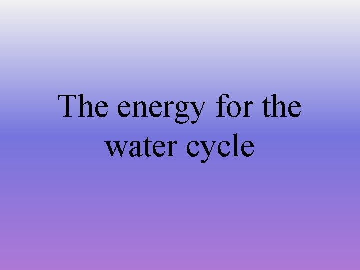 The energy for the water cycle 