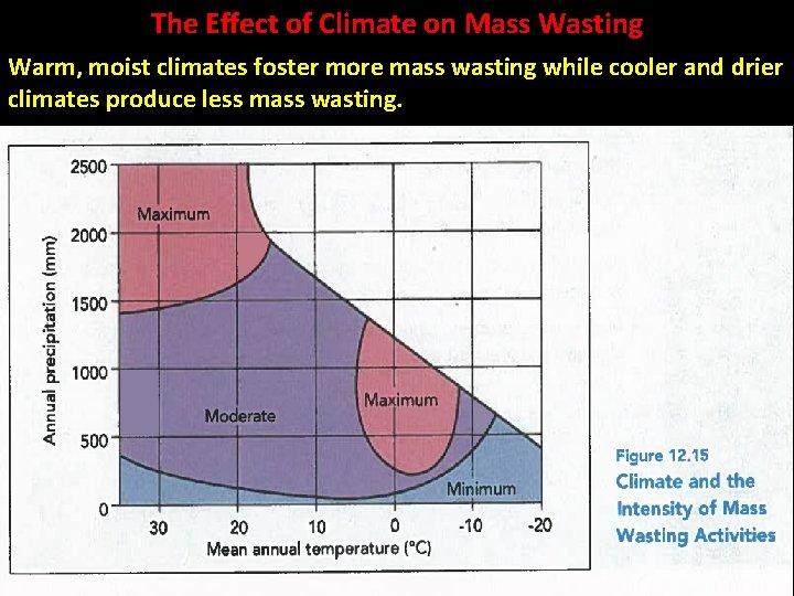 The Effect of Climate on Mass Wasting Warm, moist climates foster more mass wasting