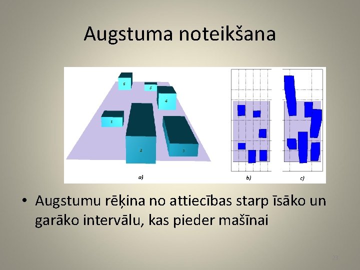 Augstuma noteikšana • Augstumu rēķina no attiecības starp īsāko un garāko intervālu, kas pieder