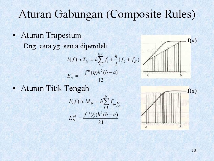 Aturan Gabungan (Composite Rules) • Aturan Trapesium Dng. cara yg. sama diperoleh • Aturan