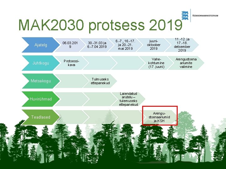 MAK 2030 protsess 2019 Ajatelg Juhtkogu Metsakogu Huvirühmad Teadlased 06. 03. 201 9 30.