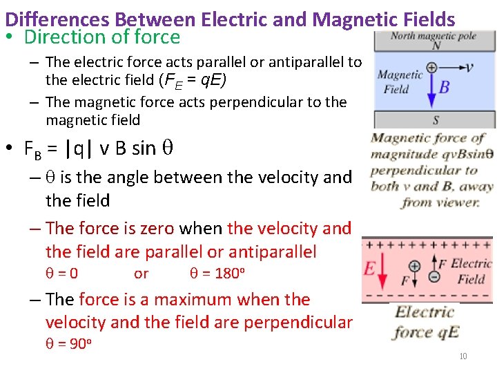 Differences Between Electric and Magnetic Fields • Direction of force – The electric force