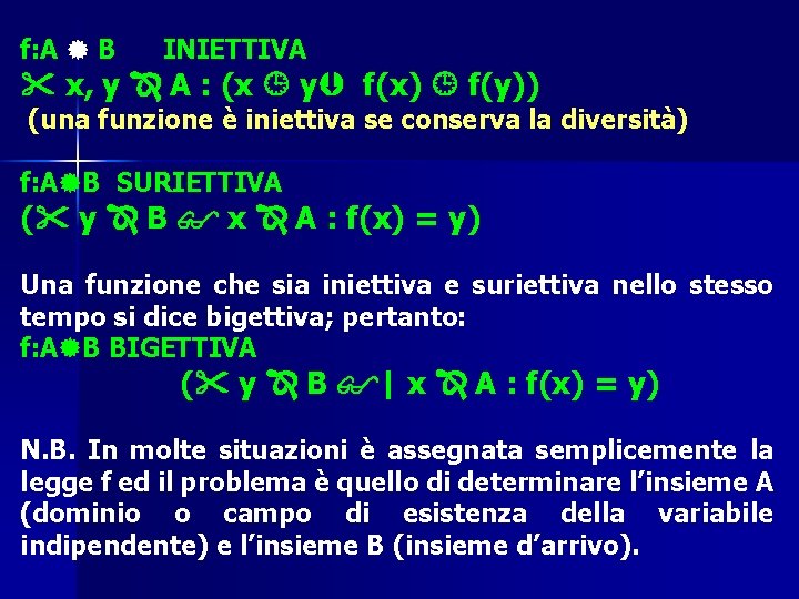 f: A B INIETTIVA x, y A : (x y f(x) f(y)) (una funzione f: A B INIETTIVA x, y A : (x y f(x) f(y)) (una funzione