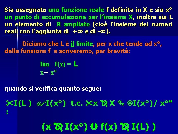 Sia assegnata una funzione reale f definita in X e sia x° un punto