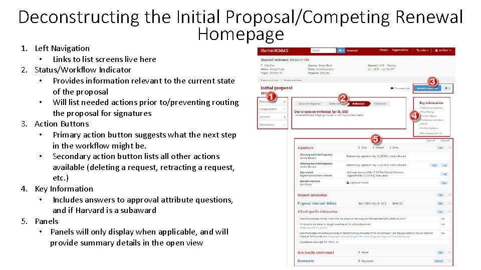 Deconstructing the Initial Proposal/Competing Renewal Homepage 1. Left Navigation • Links to list screens