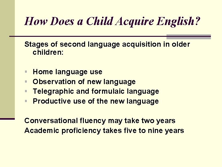 How Does a Child Acquire English? Stages of second language acquisition in older children: