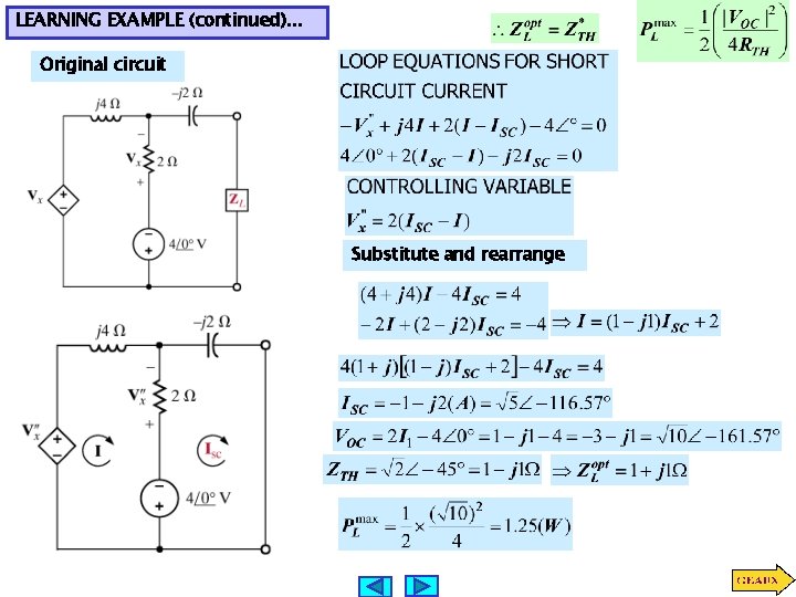 LEARNING EXAMPLE (continued). . . Original circuit Substitute and rearrange 