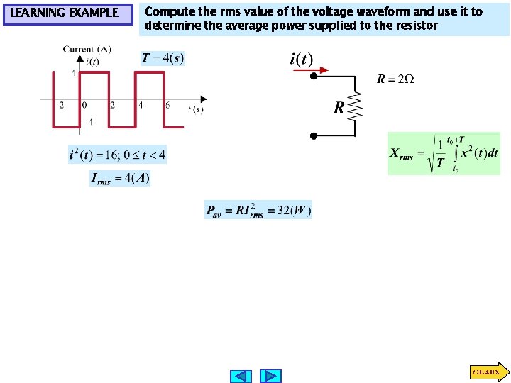 LEARNING EXAMPLE Compute the rms value of the voltage waveform and use it to