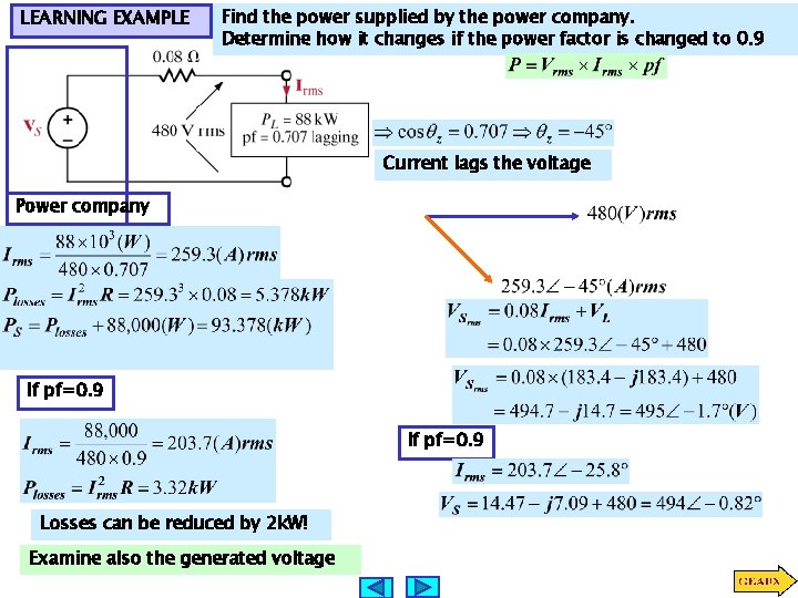 LEARNING EXAMPLE Find the power supplied by the power company. Determine how it changes