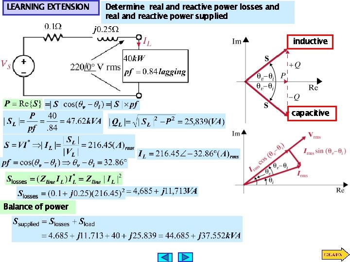 LEARNING EXTENSION Determine real and reactive power losses and real and reactive power supplied