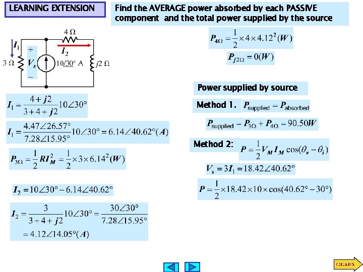 LEARNING EXTENSION Find the AVERAGE power absorbed by each PASSIVE component and the total