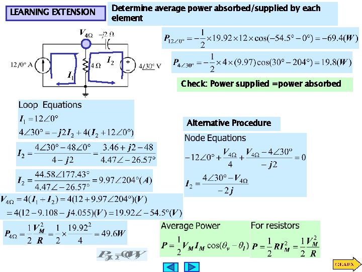 LEARNING EXTENSION Determine average power absorbed/supplied by each element Check: Power supplied =power absorbed